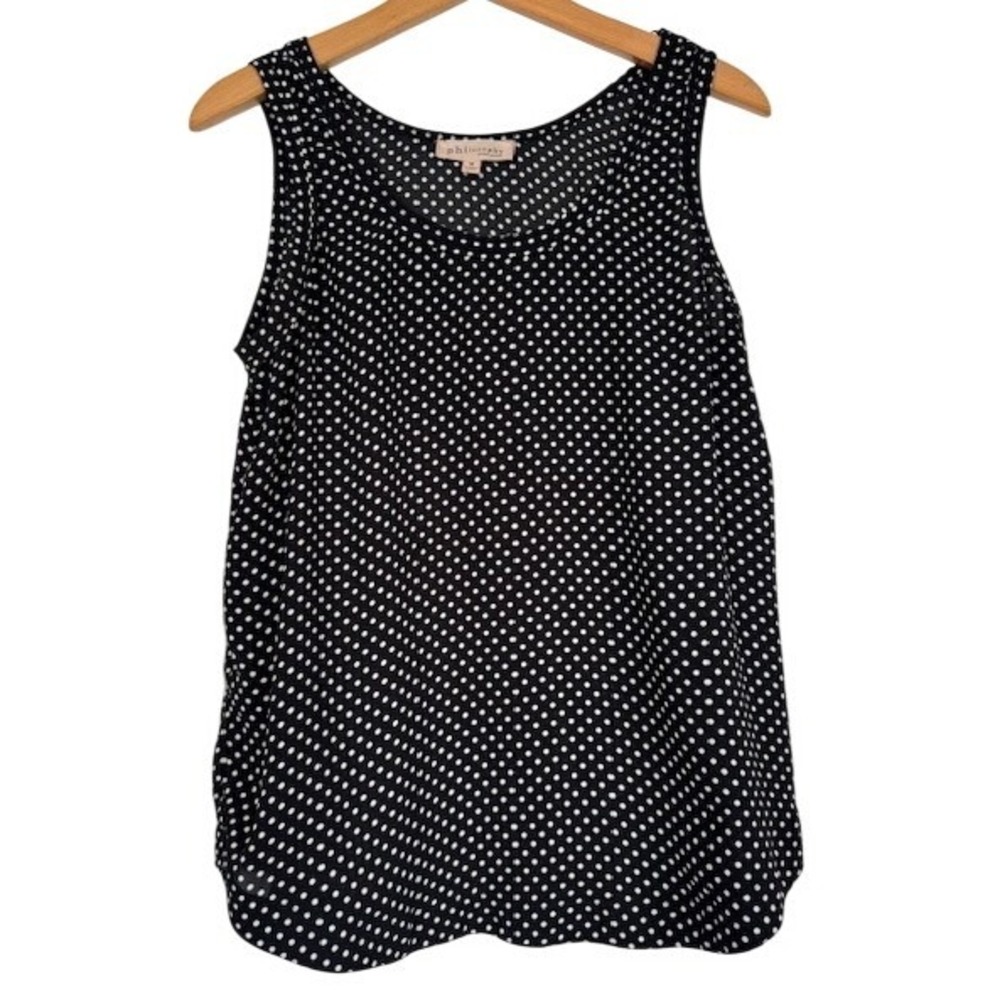 Philosophy Republic Clothing Womens Black White Polka Dot Tank Top Size M Scoop